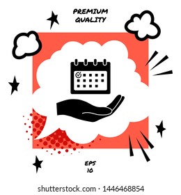Planning, time management, hand holding calendar icon
