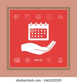 Planning, time management, hand holding calendar icon. Graphic elements for your design