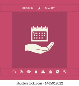Planning, time management, hand holding calendar icon. Graphic elements for your design