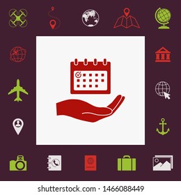 Planning, time management, hand holding calendar icon. Graphic elements for your design
