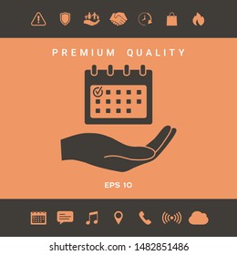 Planning, time management, hand holding calendar icon. Graphic elements for your design