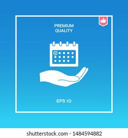 Planning, time management, hand holding calendar icon. Graphic elements for your design