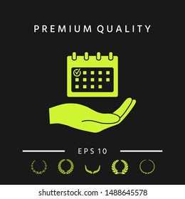 Planning, time management, hand holding calendar icon. Graphic elements for your design