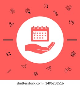 Planning, time management, hand holding calendar icon. Graphic elements for your design