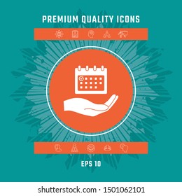Planning, time management, hand holding calendar icon. Graphic elements for your design