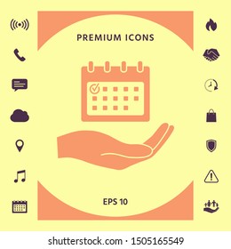 Planning, time management, hand holding calendar icon. Graphic elements for your design
