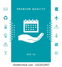 Planning, time management, hand holding calendar icon. Graphic elements for your design