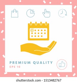 Planning, time management, hand holding calendar icon. Graphic elements for your design