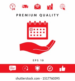 Planning, time management, hand holding calendar icon. Graphic elements for your design