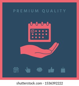 Planning, time management, hand holding calendar icon. Graphic elements for your design