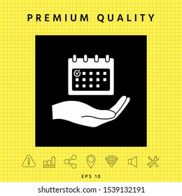 Planning, time management, hand holding calendar icon. Graphic elements for your design