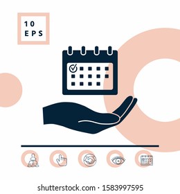 Planning, time management, hand holding calendar icon. Graphic elements for your design