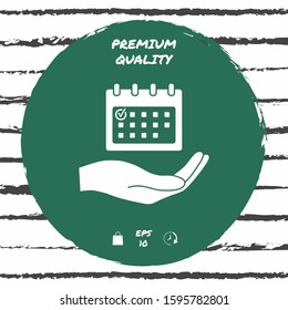 Planning, time management, hand holding calendar icon. Graphic elements for your design
