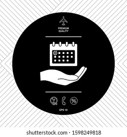 Planning, time management, hand holding calendar icon. Graphic elements for your design