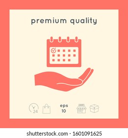 Planning, time management, hand holding calendar icon. Graphic elements for your design