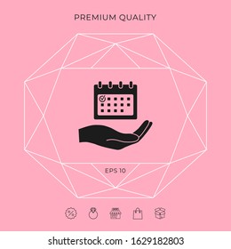 Planning, time management, hand holding calendar icon. Graphic elements for your design