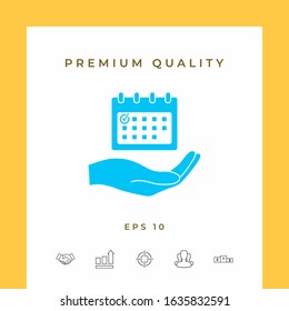 Planning, time management, hand holding calendar icon. Graphic elements for your design