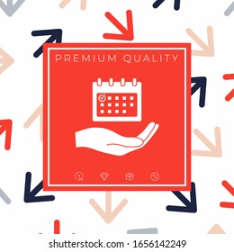 Planning, time management, hand holding calendar icon. Graphic elements for your design