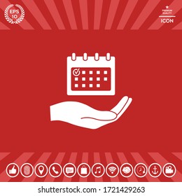 Planning, time management, hand holding calendar icon. Graphic elements for your design