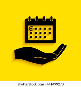 Planning, time management, hand holding calendar icon.