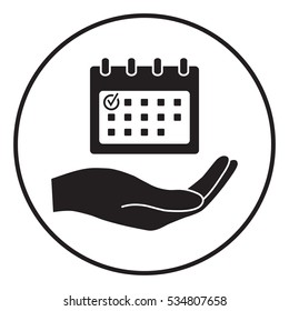Planning, time management, hand holding calendar icon