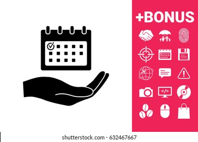 Planning, time management, hand holding calendar icon