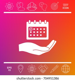 Planning, time management, hand holding calendar icon