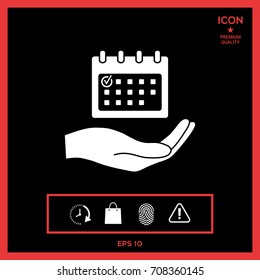 Planning, time management, hand holding calendar icon