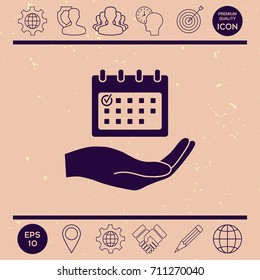 Planning, time management, hand holding calendar icon