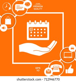 Planning, time management, hand holding calendar icon
