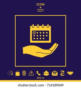Planning, time management, hand holding calendar icon