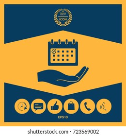 Planning, time management, hand holding calendar icon