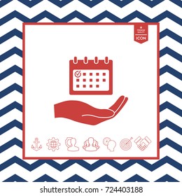 Planning, time management, hand holding calendar icon