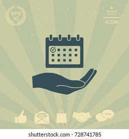 Planning, time management, hand holding calendar icon