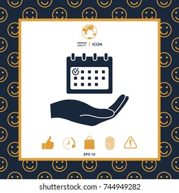 Planning, time management, hand holding calendar icon