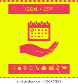 Planning, time management, hand holding calendar icon