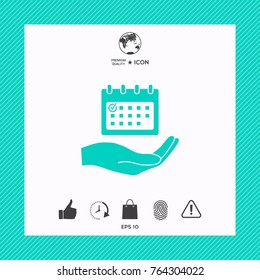 Planning, time management, hand holding calendar icon