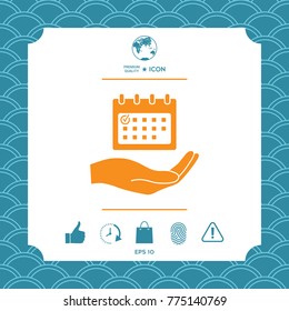 Planning, time management, hand holding calendar icon