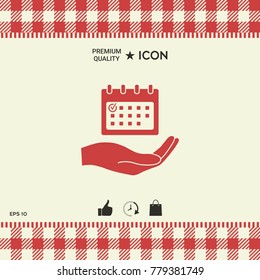 Planning, time management, hand holding calendar icon