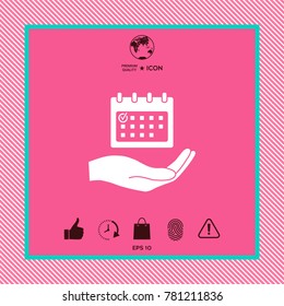 Planning, time management, hand holding calendar icon