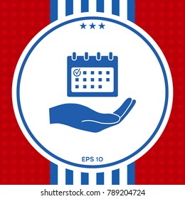 Planning, time management, hand holding calendar icon