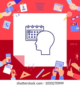Planning, time management, person with calendar - line icon