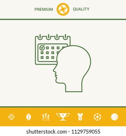 Planning, time management, person with calendar - line icon