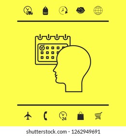 Planning, time management, person with calendar - line icon. Graphic elements for your design