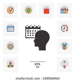 Planning, time management, person with calendar - icon. Graphic elements for your design