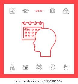 Planning, time management, person with calendar - line icon. Graphic elements for your design