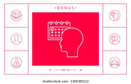 Planning, time management, person with calendar - line icon. Graphic elements for your design
