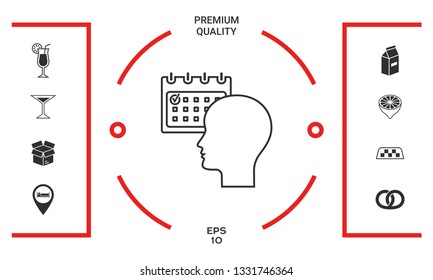 Planning, time management, person with calendar - line icon. Graphic elements for your design