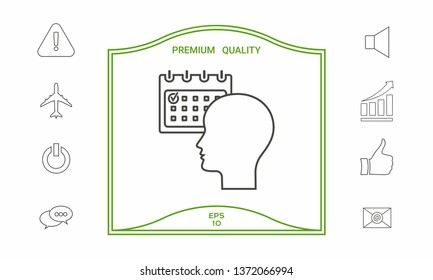 Planning, time management, person with calendar - line icon. Graphic elements for your design