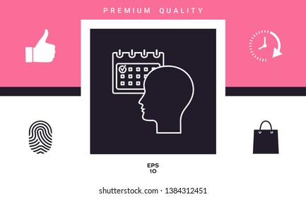 Planning, time management, person with calendar - line icon. Graphic elements for your design